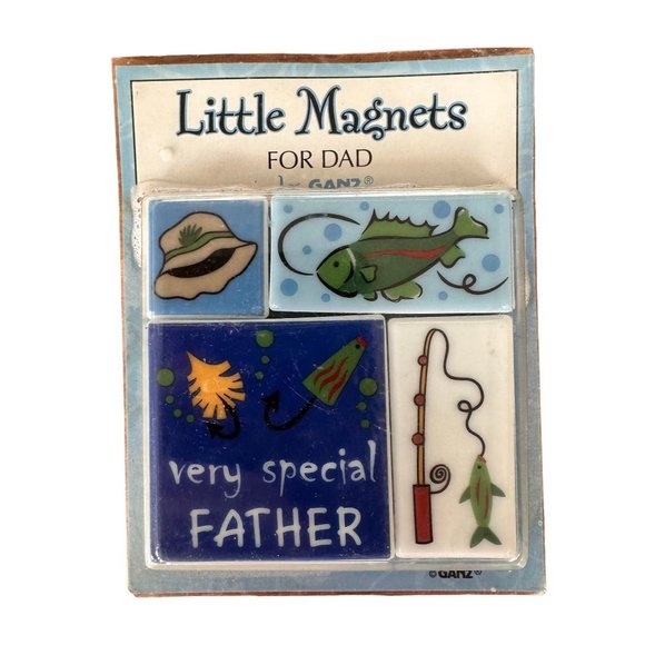 VTG Ganz Little Magnets Dad Special Father Fishing 4 Piece  Stocking Stuffer New - Picture 2 of 12